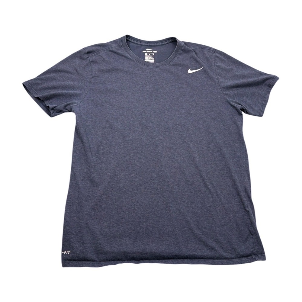 Nike Mens XL Dri-FIT Athletic Cut T-Shirt Heather Navy Blue Swoosh Tee